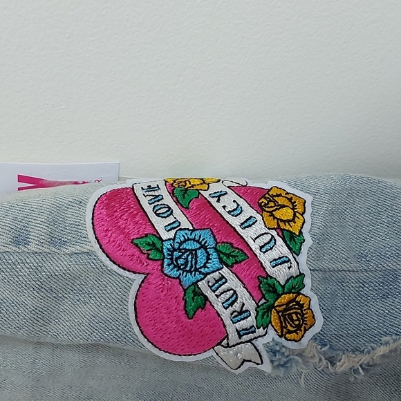 NWT Juicy Juicy Couture Tattoo High Waisted Button Fly Denim Skirt, Size… - Picture 5 of 6